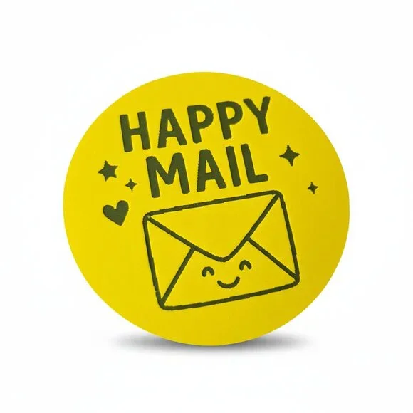 200 Happy Mail Stickers Green & Yellow Bundle 2” Round Matte - Picture 5 of 8